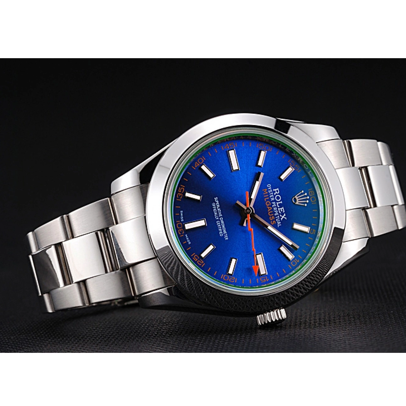 Aaa replica watch Milgauss Steel Dial Bezel Rolex And Blue Case Stainless 622838 0717